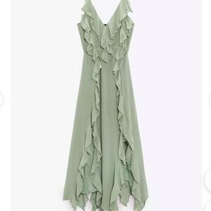 Zara Green Ruffle Maxi Dress